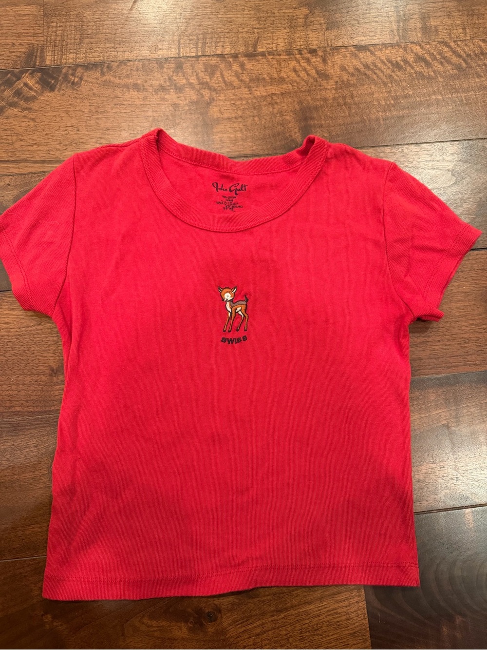 Brandy Melville John Gault Embroidered Bambi Deer Crop Tee - Red Women’s Top - Picture 3 of 3
